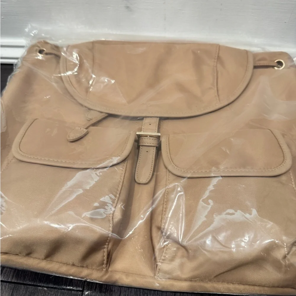 NWT Years of Ours Beige Tan Women's Nylon Backpack Tote with Front Pockets
